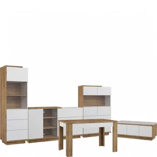 Zestaw Mebli do Jadalni 7 Hybrid MebloCross Sonoma Jasna / Biały Połysk, Eco Brąz - Meble kuchenne - miniaturka - grafika 1