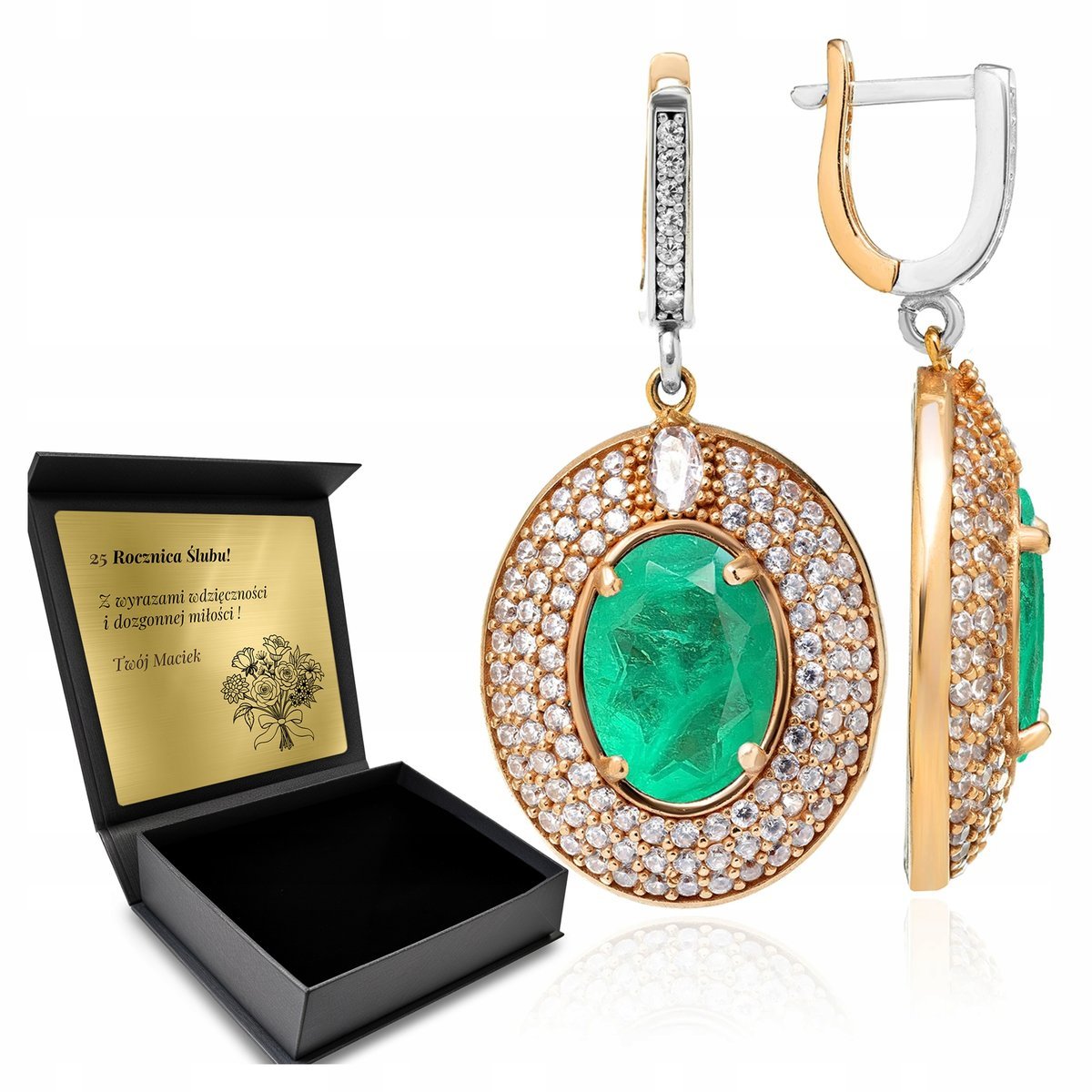 Kolczyki Srebrne 925 Cyrkonie Turmalin Biżuteria Dla Kobiety + Grawer