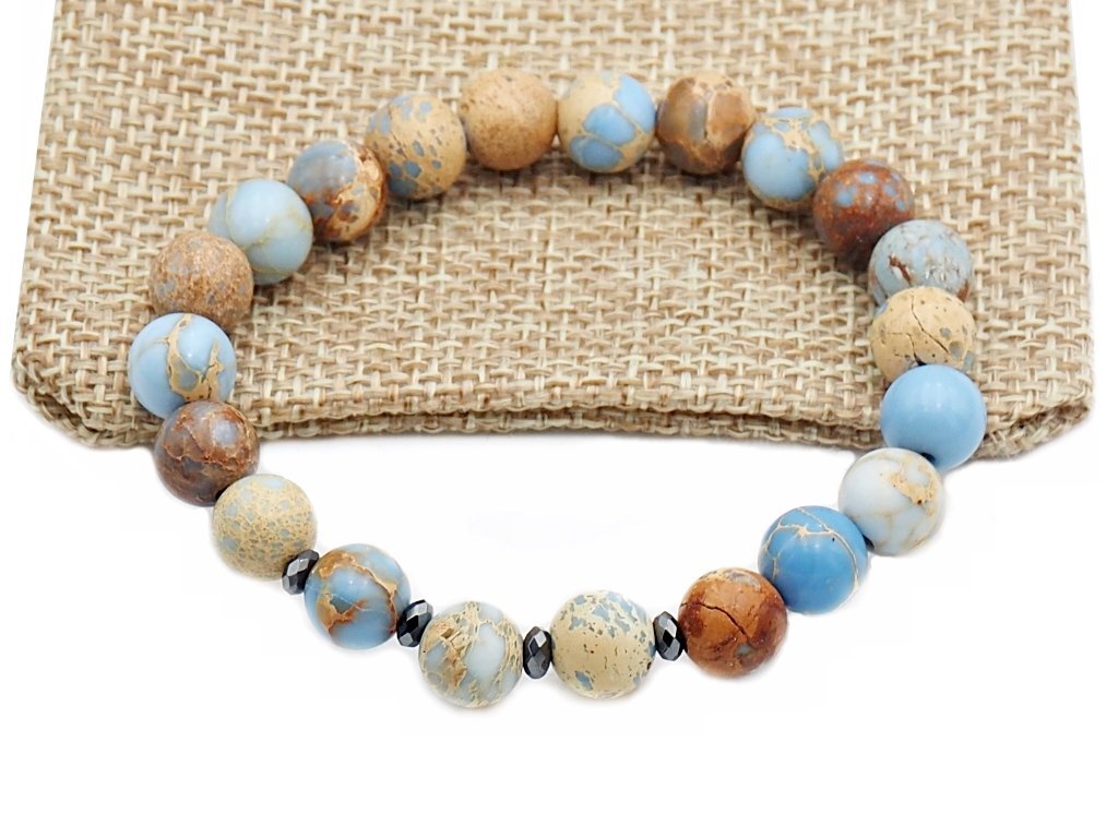 Bransoletka na gumce kamień koraliki jaspis cesarski niebieski