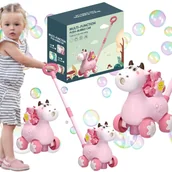 Zabawki zręcznościowe - Pchacz Pchanka Na Kiju Urocza Krowa Maszyna Do Robienia Baniek Mydlanych - miniaturka - grafika 1