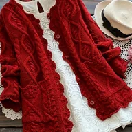 Swetry damskie - TEMU Elegancki Kardigan Damski w Kolorze Limonki z Kwiatowym Kołnierzykiem i Zapięciem na Guziki – Długi Rękaw, Sweter na Jesień/Zimę, Pranie - miniaturka - grafika 1