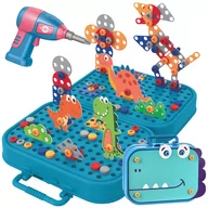 Klocki - Klocki konstrukcyjne MAJSTERKOWICZA DINOZAUR 3D MONTESSORI WKRĘTARKA 228 el - miniaturka - grafika 1