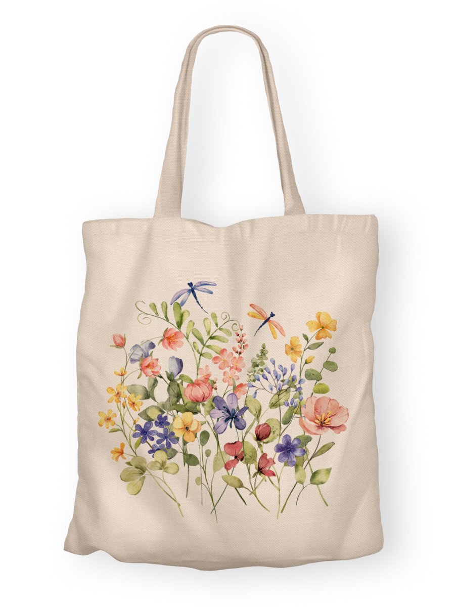 Torba bawełniana z nadrukiem polne kwiaty i ważki