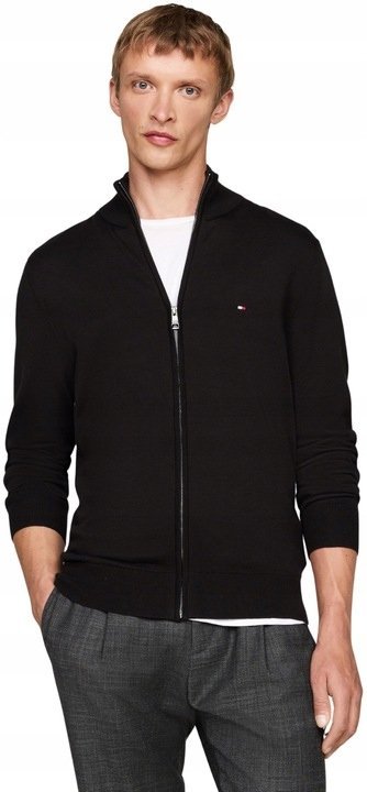 TOMMY HILFIGER MĘSKI SWETER CZARNY NA ZAMEK BAWEŁNA XXL 26EA