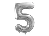 Balony i akcesoria - PartyDeco Balon foliowy cyfra 5, 34", srebrna FB1M-5-018 - miniaturka - grafika 1