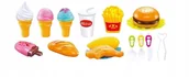 Zabawy w naśladowanie dorosłych - ZESTAW ŻYWNOŚCI LODY HAMBURGER W KUFERKU SZTUĆCE PRZEKĄSKI 21el 36778-123 - miniaturka - grafika 1