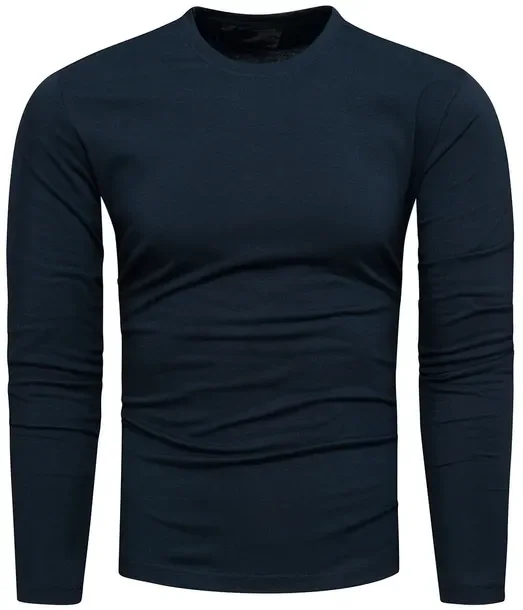 Koszulka Męska z Długim Rękawem Bawełniany Longsleeve Gładki Granatowy M