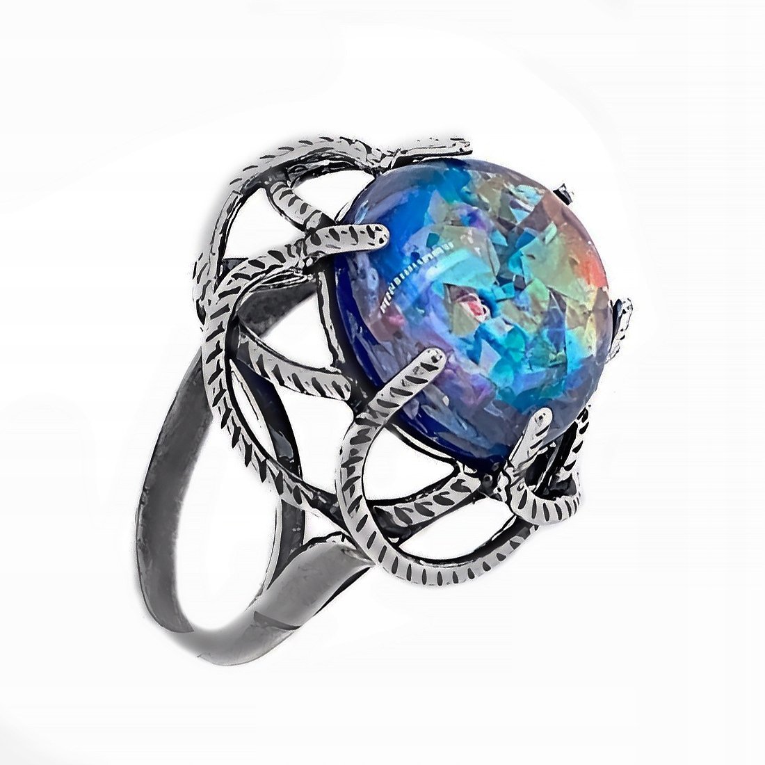 Pierścionek srebrny pr. 925 Elegancki Hipnotyzujący Opal Tęczowy r. 29
