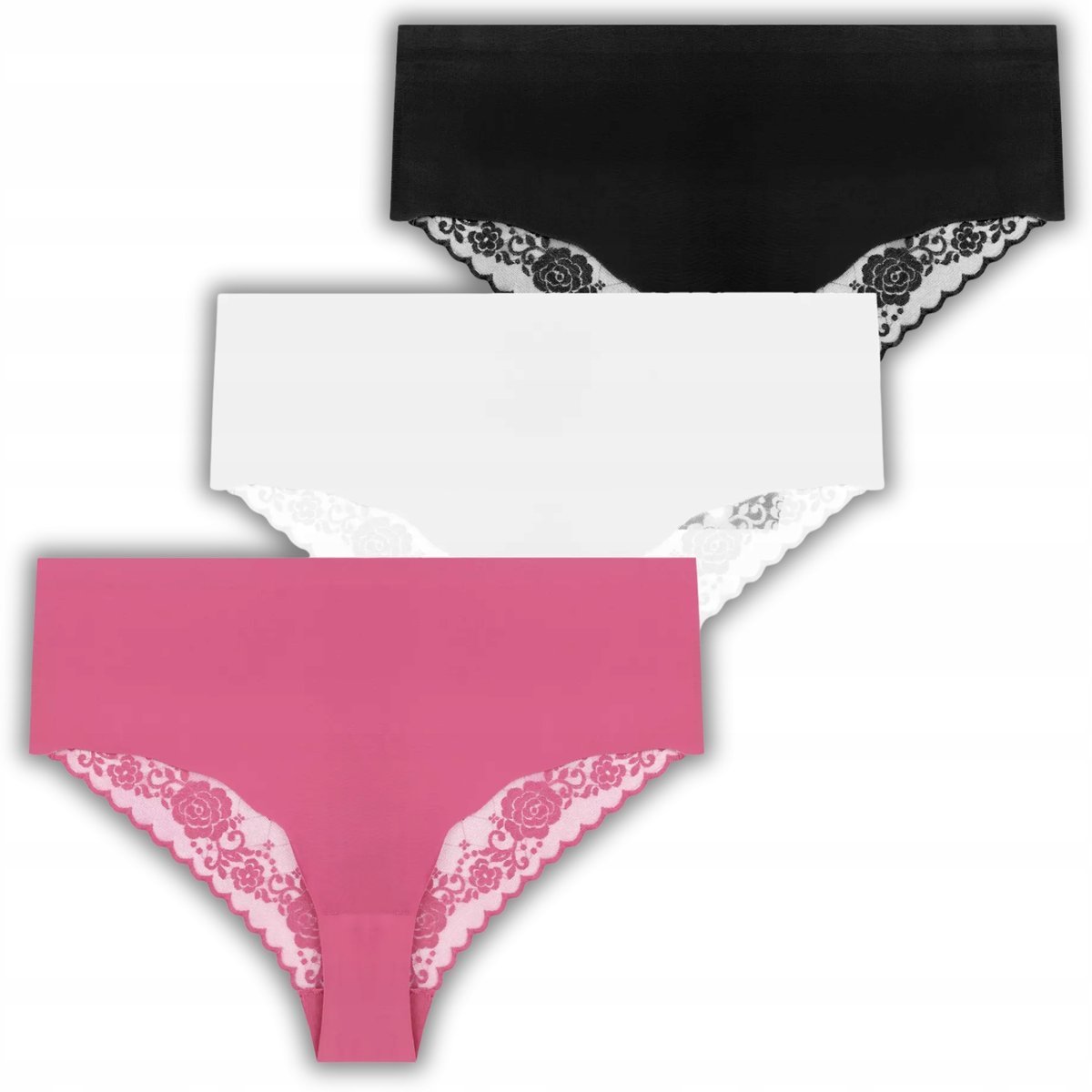 3X MAJTKI FIGI DAMSKIE MAXI BIKINI KLASYCZNE Z OZDOBNĄ KORONKĄ MORAJ XL