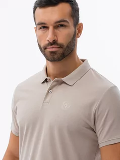 Koszulki męskie - Koszulka męska polo z dzianiny pique - piaskowy V5 S1374 - grafika 1