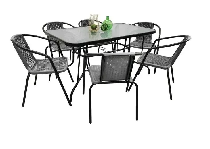 Meble ogrodowe obiadowe na taras Stół 140x80 na parasol dla 6 osób szary