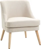 Krzesła - HOMCOM krzesło do jadalni krzesło kuchenne z podłokietnikiem krzesło tapicerowane krzesło do salonu krzesło biurowe do salonu sypialnia nowoczesny design drewno w dotyku len biały 63 x 69 x 79,5 cm - miniaturka - grafika 1