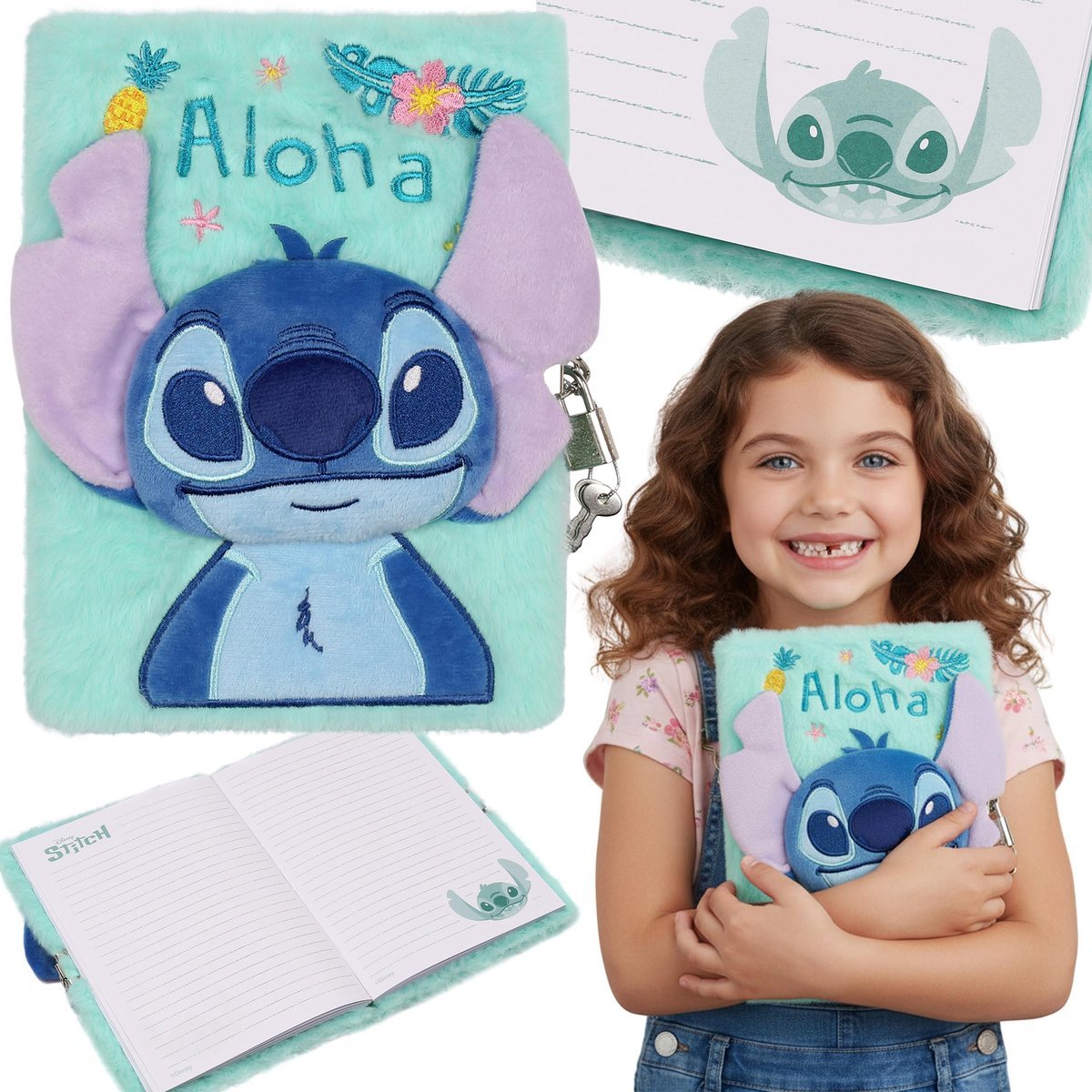 DISNEY Stitch PLUSZOWY notes dla dziewczynki, pamiętnik NA KLUCZYK, zeszyt szkolny w linie A5