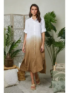 Le Monde du Lin Lniana sukienka w kolorze jasnobrązowym - Sukienki - miniaturka - grafika 1