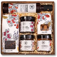 Zestawy upominkowe - Kosz prezentowy zestaw konfitur the jar herbata migdały w czekoladzie syrop - miniaturka - grafika 1