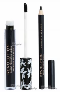 MAKEUP REVOLUTION - MIDNIGHT KISS LIP KIT - Ultra Matte Finish Liquid Lipstick & Lip Liner - Płynna matowa pomadka i konturówka do ust - Black - Sztuczne rzęsy i akcesoria - miniaturka - grafika 1