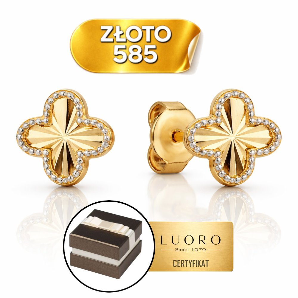 KOLCZYKI ZŁOTE 585 14K KONICZYNKI DIAMENTOWANE BIAŁE ZŁOTO 6 MM SZTYFT