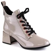 Botki damskie - Lakierowane botki damskie taupe D&A S.Barski Premium Collection MR870-66 beżowy - miniaturka - grafika 1