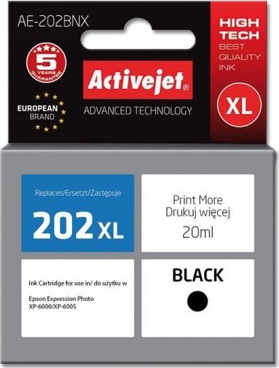Tusz Activejet Tusz Activejet AE-202BNX zamiennik Epson 202XL G14010; Supreme; 20 ml; czarny