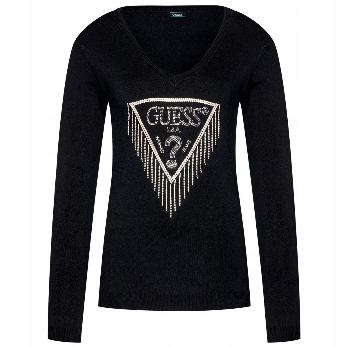 GUESS SWETER CZARNY KLASYCZNY LOGO DŁUGI RĘKAW XS W_0A