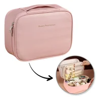 Biżuteria - akcesoria - Kosmetyczka rozkładana elegancka kuferek etui z ekoskóry róż KS146R - miniaturka - grafika 1