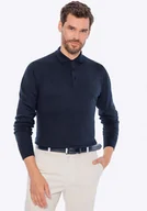 Swetry męskie - Sweter męski z bawełny z domieszką kaszmiru granatowy - miniaturka - grafika 1