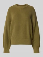 Swetry damskie - Sweter z dzianiny o kroju oversized z prążkowanymi wykończeniami - miniaturka - grafika 1