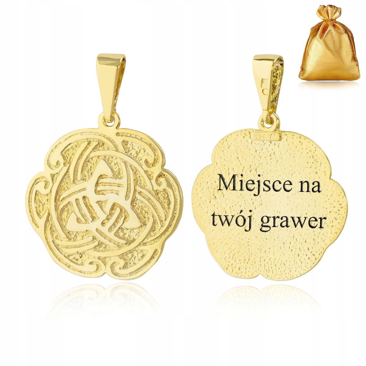 ZŁOTA ZAWIESZKA NA ŁAŃCUSZEK 585 925 14K WISIOREK SREBRNY TALIZMAN + GRAWER