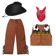 Stroje karnawałowe - ZESTAW KOWBOJ BRĄZOWY 116-128 4el - miniaturka - grafika 1