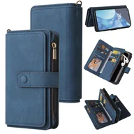 Etui i futerały do telefonów - Foxdock Kompatybilny z OnePlus 9 Pro PU Skórzane zamknięcie magnetyczne Piętnaście miejsc na karty Zamek błyskawiczny Poket Etui na telefon Niebieski - miniaturka - grafika 1