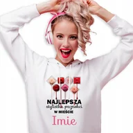 Bluzy męskie - BLUZA Z KAPTUREM Biała Prezent NAJLEPSZEJ STYLISTKI PAZNOKCI IMIĘ Wzory - M - miniaturka - grafika 1