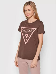 Koszulki sportowe damskie - Guess T-Shirt V2RI13 K8HM0 Brązowy Regular Fit - grafika 1
