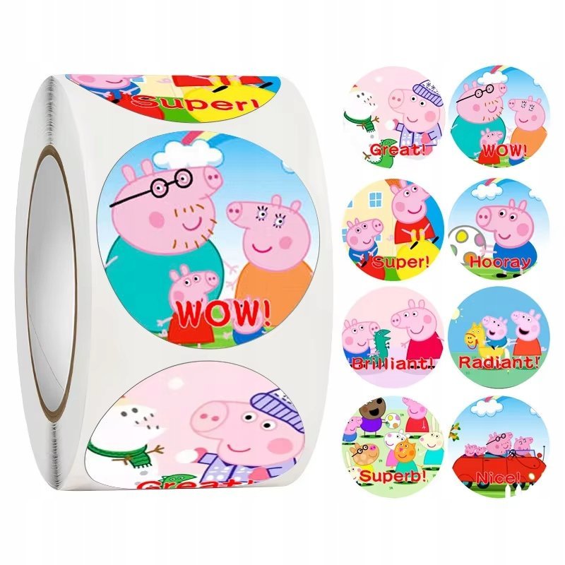 Naklejki motywacyjne dla dzieci Świnka Peppa 500 sztuk