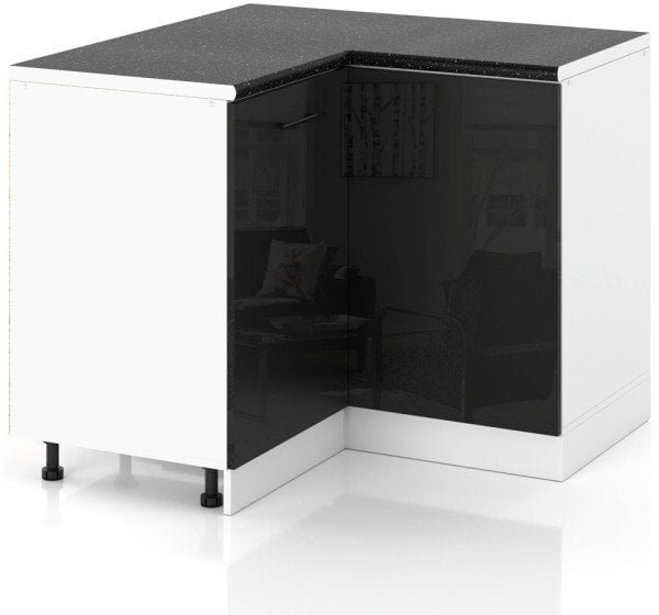 Szafka Kuchenna Stojąca Z Blatem Narożna 90x90cm Spremium Czarny Połysk