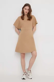 Sukienki - Tommy Hilfiger sukienka kolor beżowy mini rozkloszowana - grafika 1