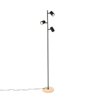 Lampy stojące - QAZQA Nowoczesna lampa podłogowa czarna z 3 źródłami drewna - Jeana - miniaturka - grafika 1