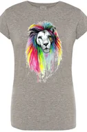 Koszulki i topy damskie - Kolorowy Lew Damski T-shirt Modny Nadruk Rozm.XXL - miniaturka - grafika 1
