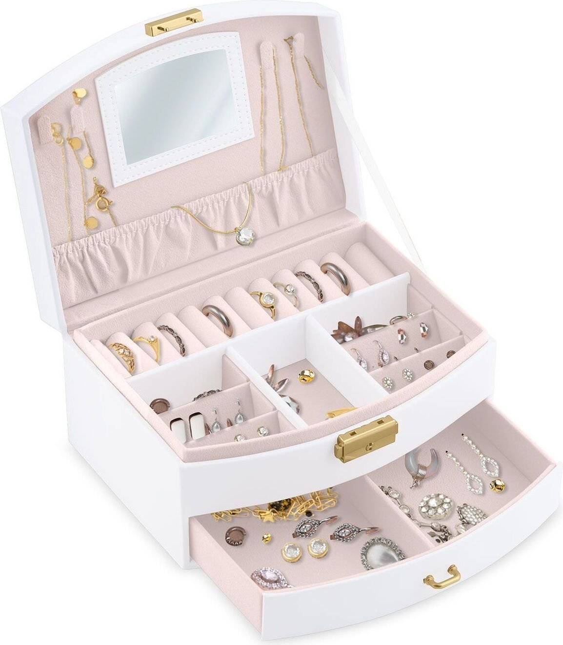 Szkatułka na biżuterię, organizer, Massido, 20x13x10 cm, biała