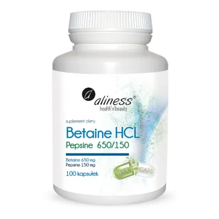 MEDICALINE Aliness Betaine HCL Pepsyna 650/150 mg x 100 kapsułek |  OD 149 PLN! - Układ pokarmowy - miniaturka - grafika 1