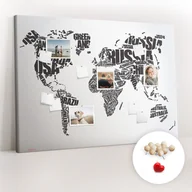 Tablice i flipcharty - Wielka Tablica Korkowa 100x140 cm z grafiką - Mapa świata z napisów + Drewniane Pinezki - miniaturka - grafika 1