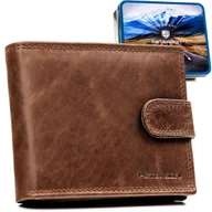 Portfele - Portfel ze skóry naturalnej męski na prezent skórzany z ochroną RFID brązowy - miniaturka - grafika 1