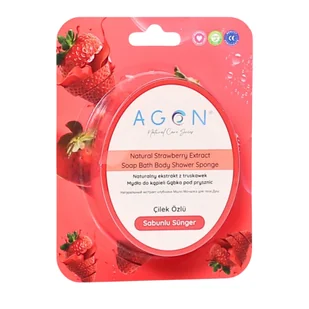 Agon Shower Sponge Strawberry 125g gąbka kąpielowa do ciała nasączona mydłem - Kosmetyki do kąpieli - miniaturka - grafika 1