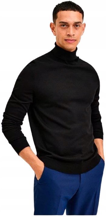 SELECTED HOMME CZARNY GŁADKI SWETER MĘSKI Z GOLFEM BAWEŁNA XL N_A