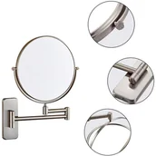 Lusterka do makijażu - Lustro do makijażu montowane na ścianie, powiększenie 5x, obrotowe i wysuwane o 360°, nikiel szczotkowany, średnica 20 cm - miniaturka - grafika 1