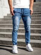 Spodnie męskie - Granatowe spodnie jeansowe joggery bojówki męskie Denley MP0058B - miniaturka - grafika 1
