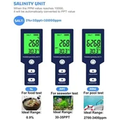 Stacje pogodowe - Tester zasolenia basenu, 5 w 1 cyfrowy tester zasolenia wody morskiej, wodoodporny zestaw testowy IP67 - miniaturka - grafika 1