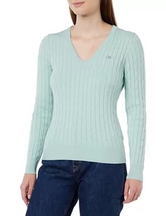 GANT Damski sweter ze stretchu bawełnianego z dekoltem w serek, Dusty Turquoise, XS - Swetry damskie - miniaturka - grafika 1