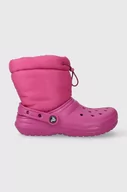 Buty dla dziewczynek - Crocs śniegowce dziecięce Classic Lined Neo Puff kolor różowy - miniaturka - grafika 1