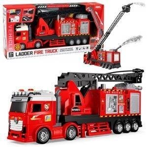 LeanToys Wóz Strażacki z Wysięgnikiem Wysuwany Do 69cm Światła Dźwięki Armatka Wodna