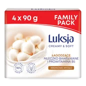 Mydła - Oczyszczające mydło w kostce z mleczkiem bawełnianym Luksja 4x 90 g - miniaturka - grafika 1